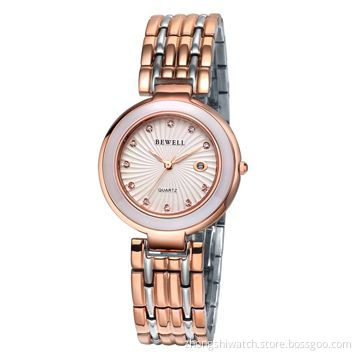 New Ladies' Classic Angel White Dial Ceramic/SS Watch with Rose Gold SS Case and Ceramic Bezel